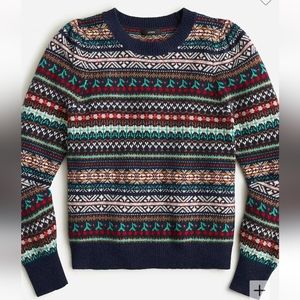 J Crew puff sleeve Fair Isle Crew neck sweater
